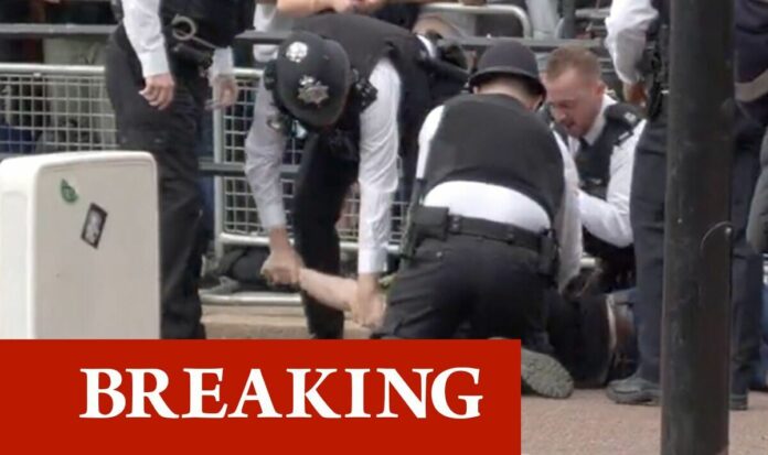 Police rugby tackle man who jumped the barrier in front of King Charles’ convoy