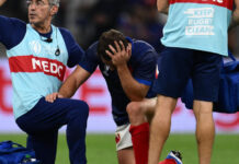 France’s 96-0 win over Namibia overshadowed by facial injury for captain Dupont